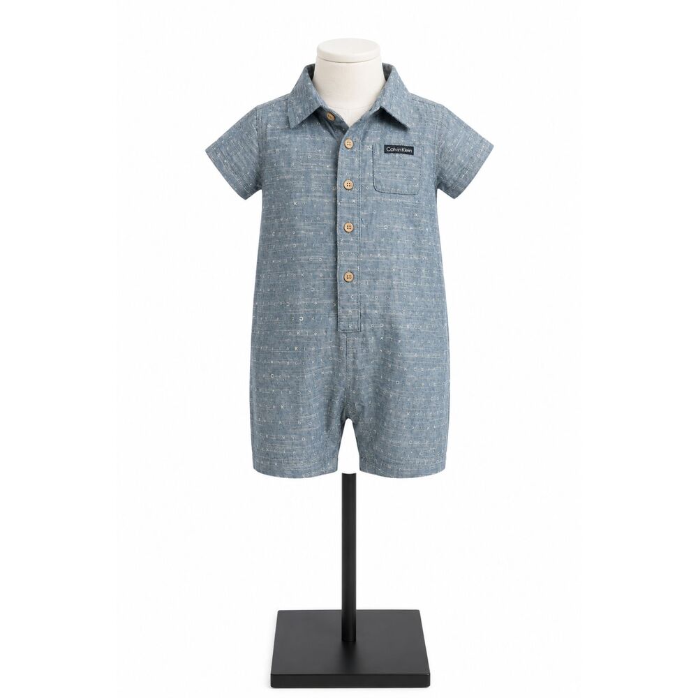 Calvin Klein Baby Boys Blue Button Front Romper 18 Months